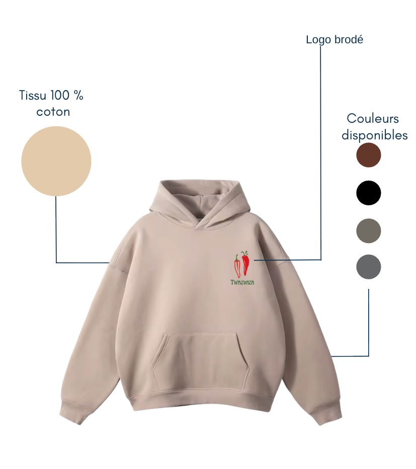 Hoodie Premium – Logo Brodé Twazwiza – 100 % Coton