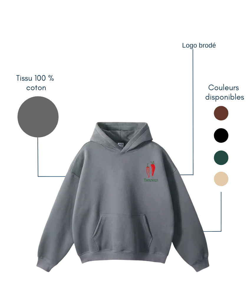 Hoodie Premium – Logo Brodé Twazwiza (Unisexe)