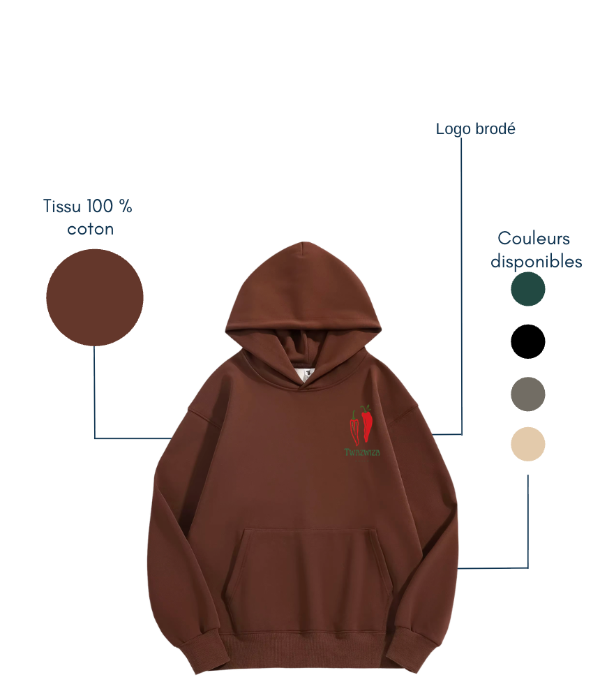 Hoodie Premium – Marron – Logo Brodé Twazwiza (Unisexe)