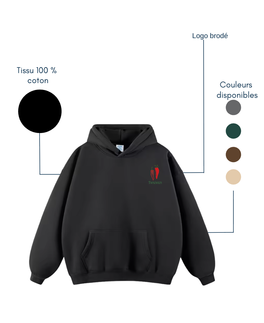 Hoodie Premium – Noir – Logo Brodé Twazwiza (Unisexe)